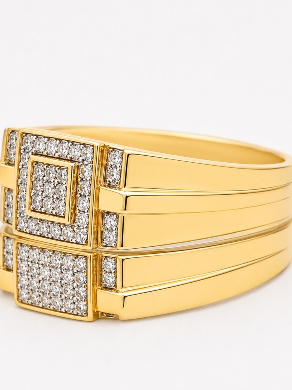 Men's 14K Yellow Gold Over Solid Sterling Silver Diamond Statement Ring Size 11